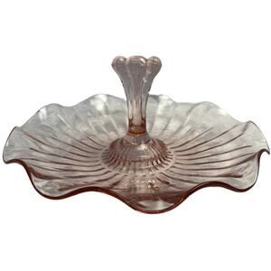 Vintage Round Pink Glass Candy Relish Plate 7.26"